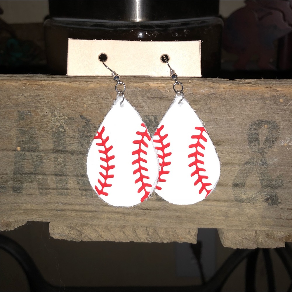 Baseball Earrings with Red